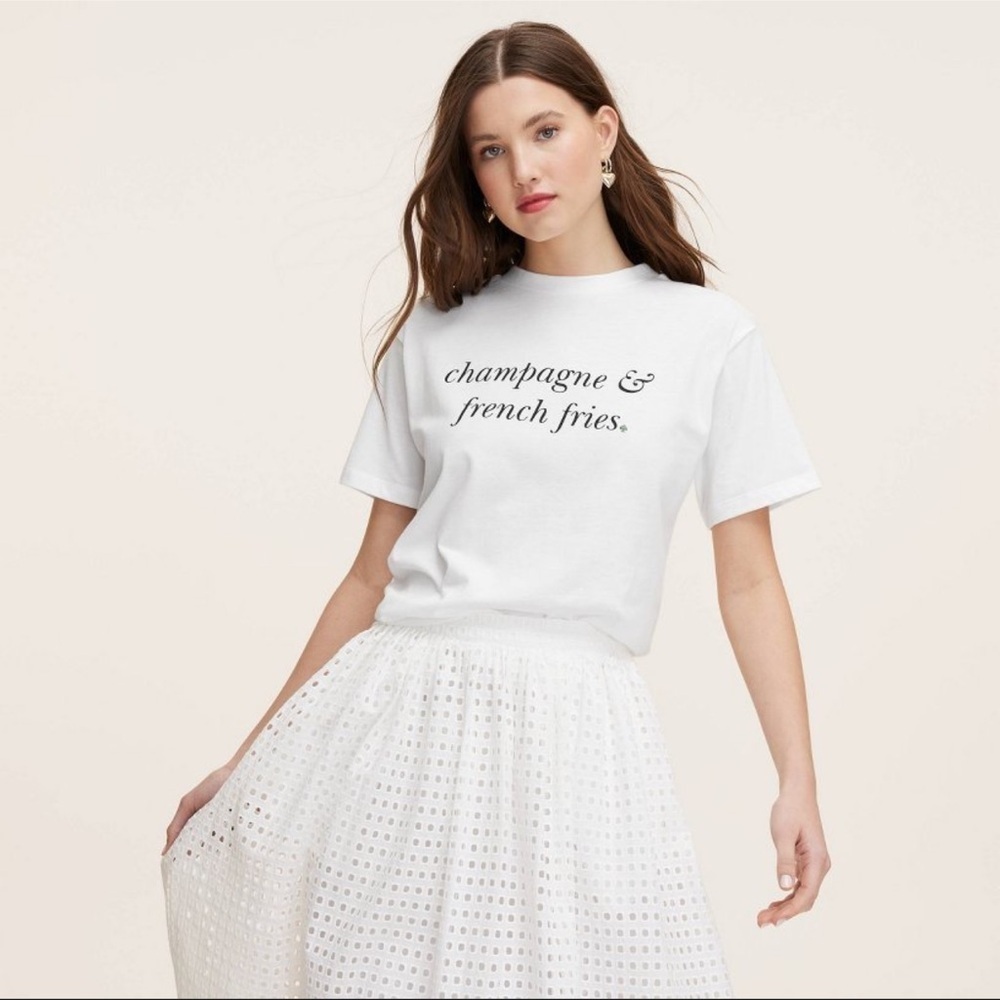 Kate Spade “ champagne & French fries White Graphic Tee